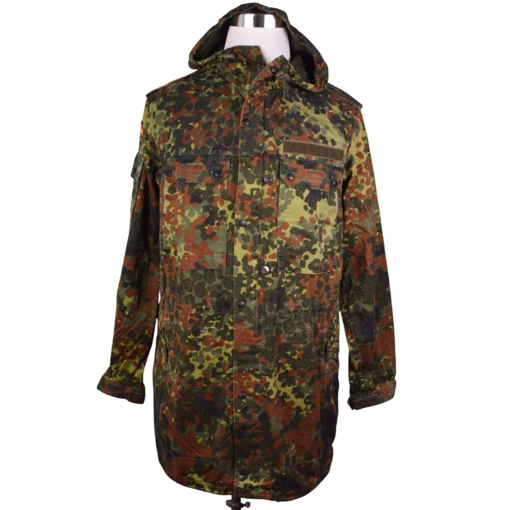 German Bundeswehr Flecktarn Camo Military Parka Jacket GR12 L Tall Hood Woodland